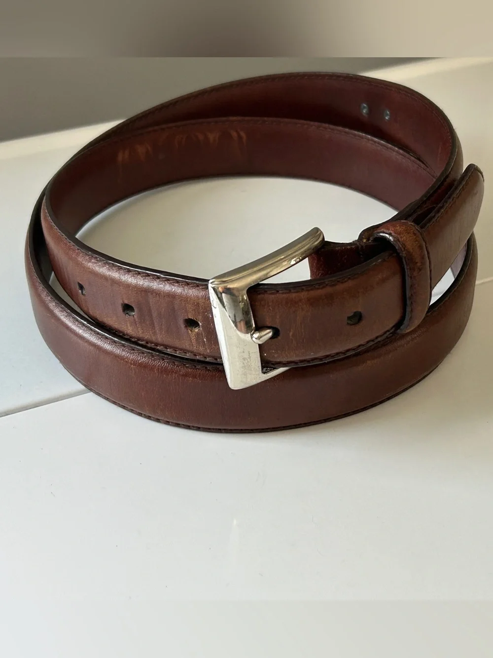 Polo Ralph Lauren Brown Leather Belt Metal Logo Plaque Men Style 2113620 Size 42